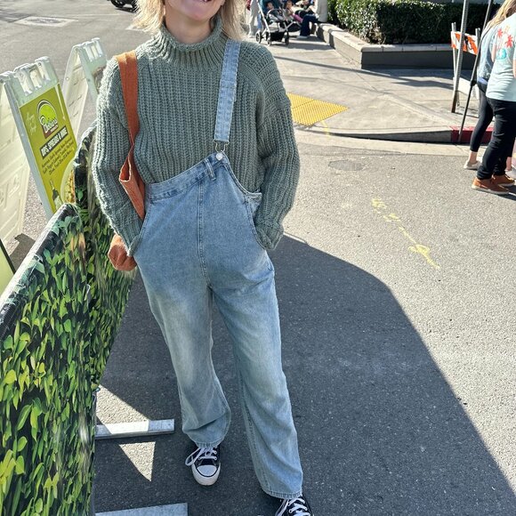 Womens VTG Jean Overalls Straight Leg Relaxed Baggy One Shoulder Denim Jumpsuit - Picture 1 of 4